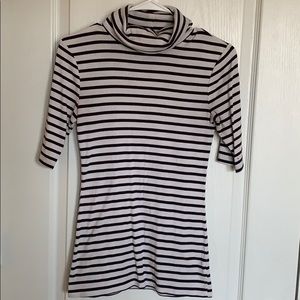 Striped cowl neck with quarter inched sleeves